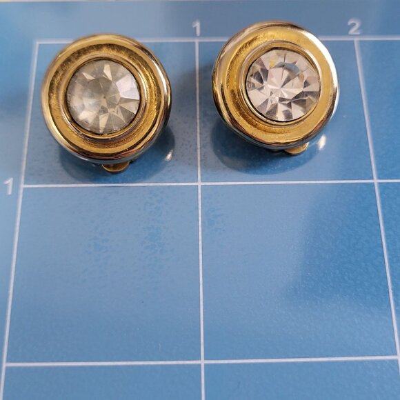 Vintage Cadoro Gold Tone Clip-On Earrings With Clear Rhinestones - Picture 12 of 13